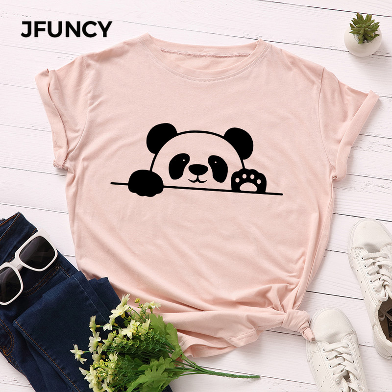 JFUNCY S-5XL tricou din bumbac pentru femei cu imprimeu panda tricou casual pentru dama, vara 2022, tricouri supradimensionate, tricou cu mânecă scurtă pentru femei