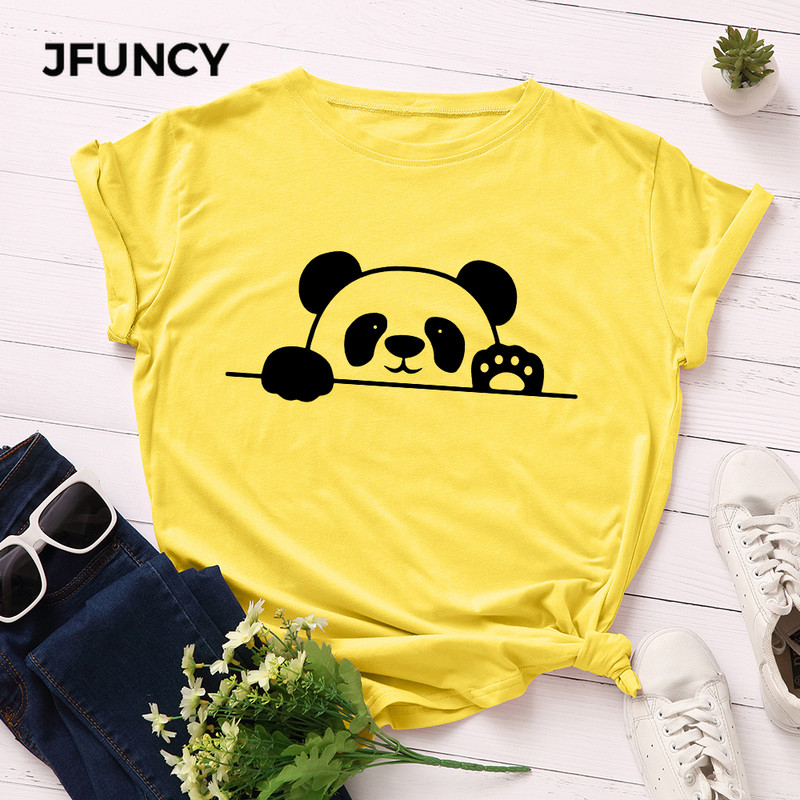 JFUNCY S-5XL tricou din bumbac pentru femei cu imprimeu panda tricou casual pentru dama, vara 2022, tricouri supradimensionate, tricou cu mânecă scurtă pentru femei