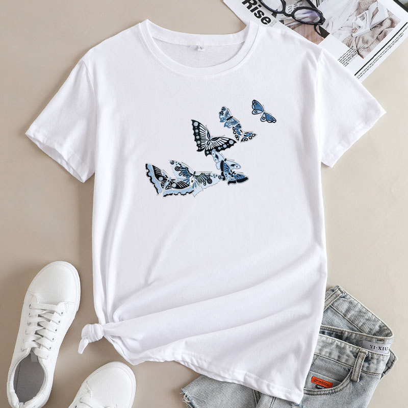 Tricou din bumbac pentru femei JFUCNY Tricou cu mânecă scurtă pentru femei Tricou grafic la modă Îmbrăcăminte de vară pentru femei 2022 Top lejer casual