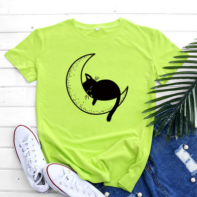 JFUNCY Tricou supradimensionat Top Femei Tricou din bumbac de vară Tricou cu mânecă scurtă Kawaii Tricou grafic cu pisică coreeană Îmbrăcăminte feminină