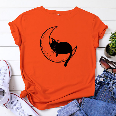 JFUNCY Tricou supradimensionat Top Femei Tricou din bumbac de vară Tricou cu mânecă scurtă Kawaii Tricou grafic cu pisică coreeană Îmbrăcăminte feminină