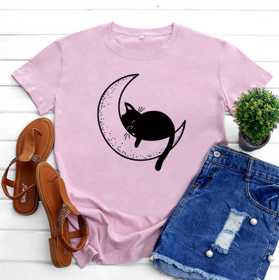 JFUNCY Tricou supradimensionat Top Femei Tricou din bumbac de vară Tricou cu mânecă scurtă Kawaii Tricou grafic cu pisică coreeană Îmbrăcăminte feminină