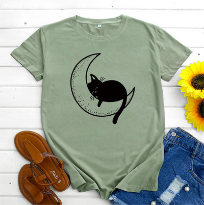 JFUNCY Tricou supradimensionat Top Femei Tricou din bumbac de vară Tricou cu mânecă scurtă Kawaii Tricou grafic cu pisică coreeană Îmbrăcăminte feminină