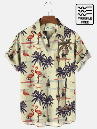 Ανδρικό κοντομάνικο μπλουζάκι της Χαβάης με μονόχρωμο πέτο με δέντρο καρύδας Top 2023 Νέα Ανδρικά λουλουδάτα ρούχα