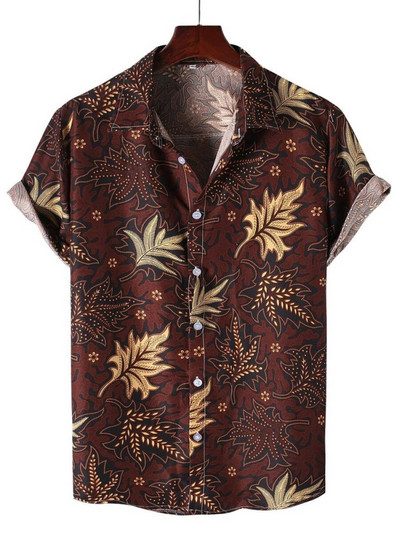 Ανδρικό κοντομάνικο μπλουζάκι της Χαβάης με μονόχρωμο πέτο με δέντρο καρύδας Top 2023 Νέα Ανδρικά λουλουδάτα ρούχα