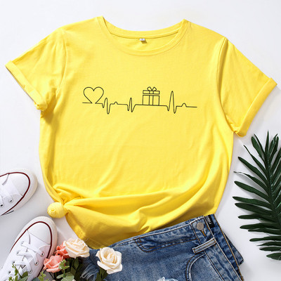 JFUNCY 100% pamučna ženska majica kratkih rukava ECG Heart Gift Print Ženska majica kratkih rukava Ženske majice kratkih rukava Ležerne grafičke majice