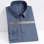 Vyriški ilgomis rankovėmis elastingi bambuko pluošto nesiglamžantys marškiniai be kišenių, standartiniai verslo darbo biuro marškiniai, lengvai prižiūrimi