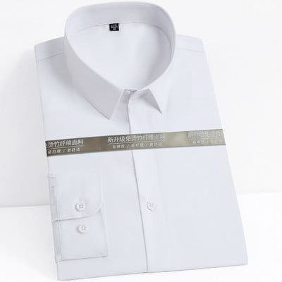 Vyriški ilgomis rankovėmis elastingi bambuko pluošto nesiglamžantys marškiniai be kišenių, standartiniai verslo darbo biuro marškiniai, lengvai prižiūrimi