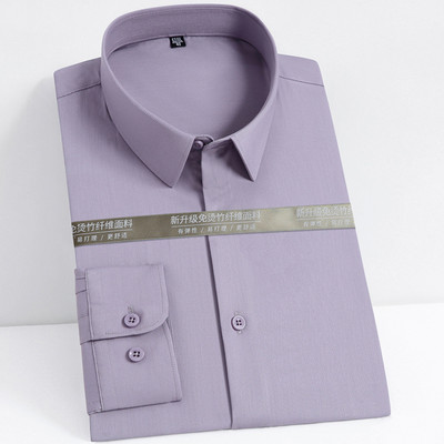 Vyriški ilgomis rankovėmis elastingi bambuko pluošto nesiglamžantys marškiniai be kišenių, standartiniai verslo darbo biuro marškiniai, lengvai prižiūrimi