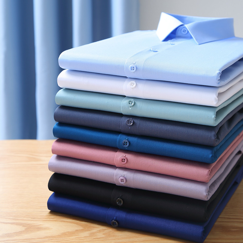Vyriški ilgomis rankovėmis elastingi bambuko pluošto nesiglamžantys marškiniai be kišenių, standartiniai verslo darbo biuro marškiniai, lengvai prižiūrimi