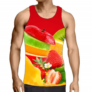 Αμάνικο ανδρικό φανελάκι με φρούτα, καλοκαιρινό τρισδιάστατο τύπωμα, ανδρικές μπλούζες με στρογγυλή λαιμόκοψη, χαλαρό, αθλητικό γιλέκο γυμναστικής, συν μέγεθος 6XL