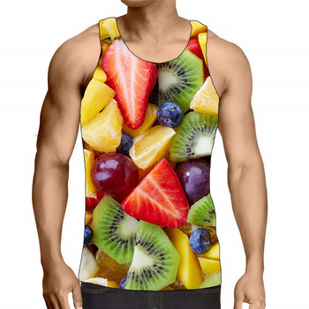 Αμάνικο ανδρικό φανελάκι με φρούτα, καλοκαιρινό τρισδιάστατο τύπωμα, ανδρικές μπλούζες με στρογγυλή λαιμόκοψη, χαλαρό, αθλητικό γιλέκο γυμναστικής, συν μέγεθος 6XL