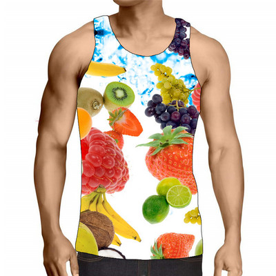 Sleeveless Men`s Fruits Tank Summer 3D Print Street Style Male Tops Round-Neck Loose Casual Sports Gym Vest Top Plus Size 6XL