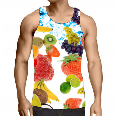Muška majica s voćem bez rukava, ljetna majica s 3D printom u uličnom stilu, muška majica s okruglim izrezom, labava ležerna sportska majica za teretanu, velika veličina 6XL