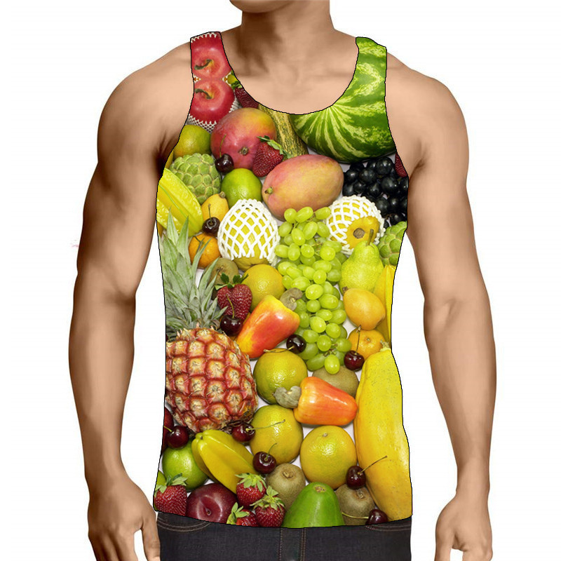 Muška majica s voćem bez rukava, ljetna majica s 3D printom u uličnom stilu, muška majica s okruglim izrezom, labava ležerna sportska majica za teretanu, velika veličina 6XL