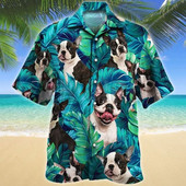 Cămașă hawaiană cu model floral Boston Terrier Cămașă hawaiană imprimată 3D pentru bărbați pentru femei Cămașă casual Harajuku unisex