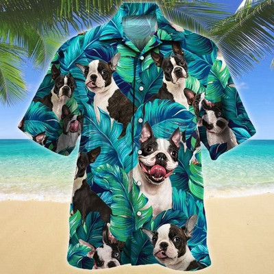 Cămașă hawaiană cu model floral Boston Terrier Cămașă hawaiană imprimată 3D pentru bărbați pentru femei Cămașă casual Harajuku unisex