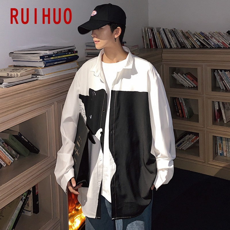 Kaķu apdruka Vīriešu krekli vīriešiem Apģērbi Korejas stila vīriešu krekls ar garām piedurknēm Harajuku krekls Korejas apģērbi 5XL 2023. gada pavasaris