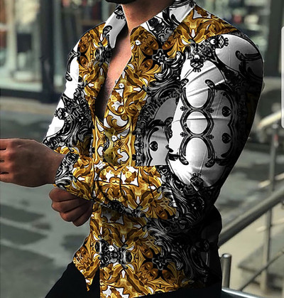 Noi cămăși retro pentru bărbați Cămăși casual cu imprimare cu model de lux ușor Topuri cu mâneci lungi Îmbrăcăminte bărbătească Cămașă cardigan XS-8XL