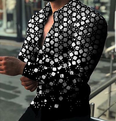 Noi cămăși retro pentru bărbați Cămăși casual cu imprimare cu model de lux ușor Topuri cu mâneci lungi Îmbrăcăminte bărbătească Cămașă cardigan XS-8XL