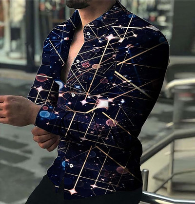 Noi cămăși retro pentru bărbați Cămăși casual cu imprimare cu model de lux ușor Topuri cu mâneci lungi Îmbrăcăminte bărbătească Cămașă cardigan XS-8XL