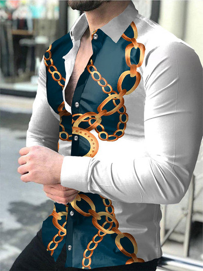 Noi cămăși retro pentru bărbați Cămăși casual cu imprimare cu model de lux ușor Topuri cu mâneci lungi Îmbrăcăminte bărbătească Cămașă cardigan XS-8XL
