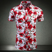 Mode Korea Flower Hawaii Beach Īsām piedurknēm melni balti ikdienas krekli Vīriešu apdrukas blūze 2023 Vasaras apģērbi Liels izmērs 7XL 6XL