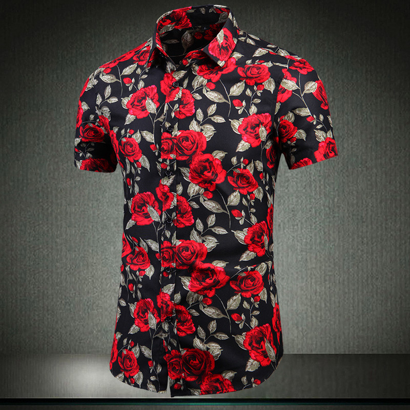 Mode Korea Flower Hawaii Beach Īsām piedurknēm melni balti ikdienas krekli Vīriešu apdrukas blūze 2023 Vasaras apģērbi Liels izmērs 7XL 6XL