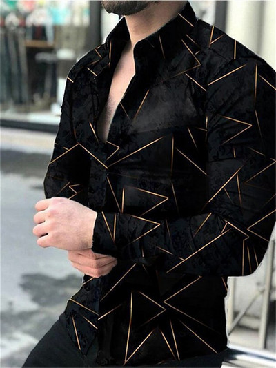 Férfi party alkalmi felső luxus szociális férfi ing hajtóka gombos ing kék sárga mintás hosszú ujjú ing utcai ruházat