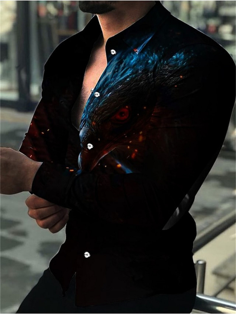 Férfi party alkalmi felső luxus szociális férfi ing hajtóka gombos ing kék sárga mintás hosszú ujjú ing utcai ruházat