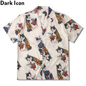 Dark Icon Harajuku Cat Tricou Polo Bărbați Vară Cămașă Hawaiană Bărbați Bluză