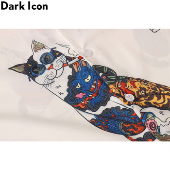 Dark Icon Harajuku Cat Polo Shirt Мъжка лятна мъжка хавайска риза Мъжка блуза