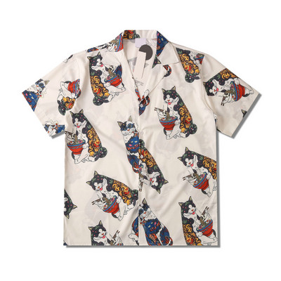 Dark Icon Harajuku Cat Tricou Polo Bărbați Vară Cămașă Hawaiană Bărbați Bluză