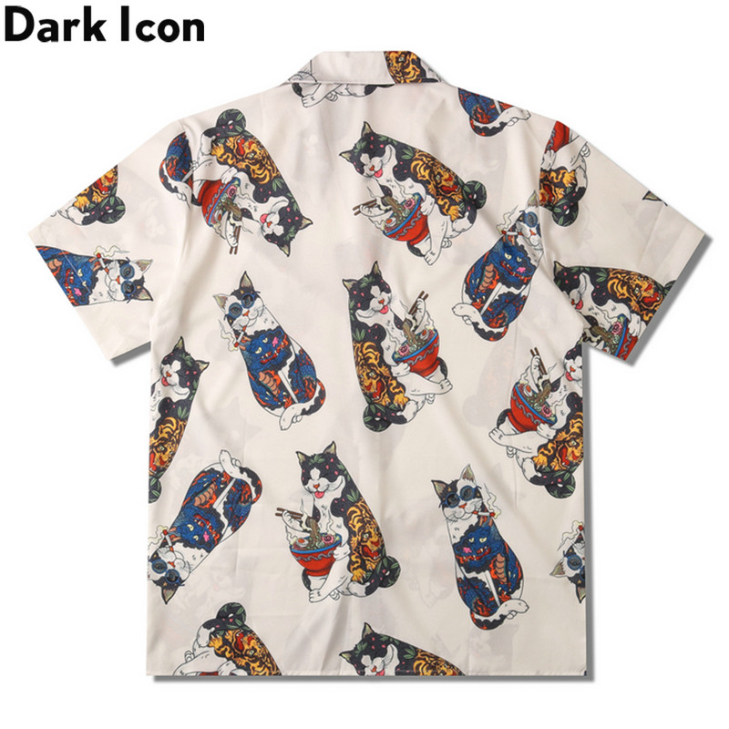 Dark Icon Harajuku Cat Tricou Polo Bărbați Vară Cămașă Hawaiană Bărbați Bluză
