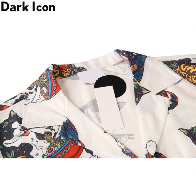 Dark Icon Harajuku Cat Tricou Polo Bărbați Vară Cămașă Hawaiană Bărbați Bluză