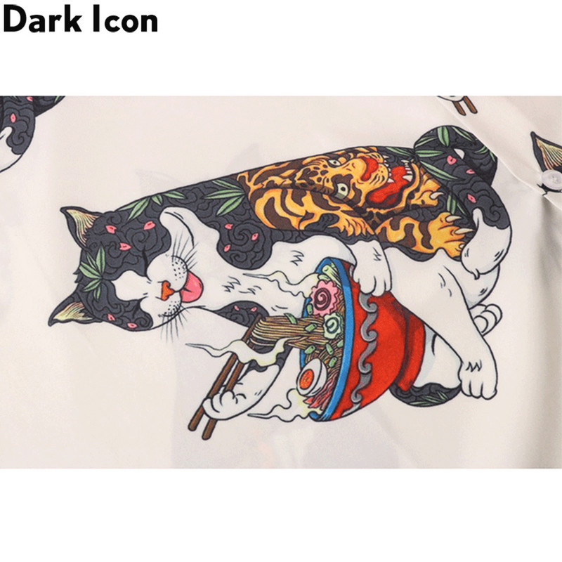Dark Icon Harajuku Cat Tricou Polo Bărbați Vară Cămașă Hawaiană Bărbați Bluză