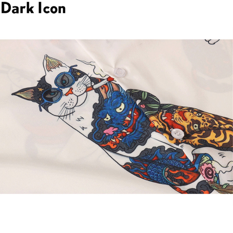Dark Icon Harajuku Cat Tricou Polo Bărbați Vară Cămașă Hawaiană Bărbați Bluză
