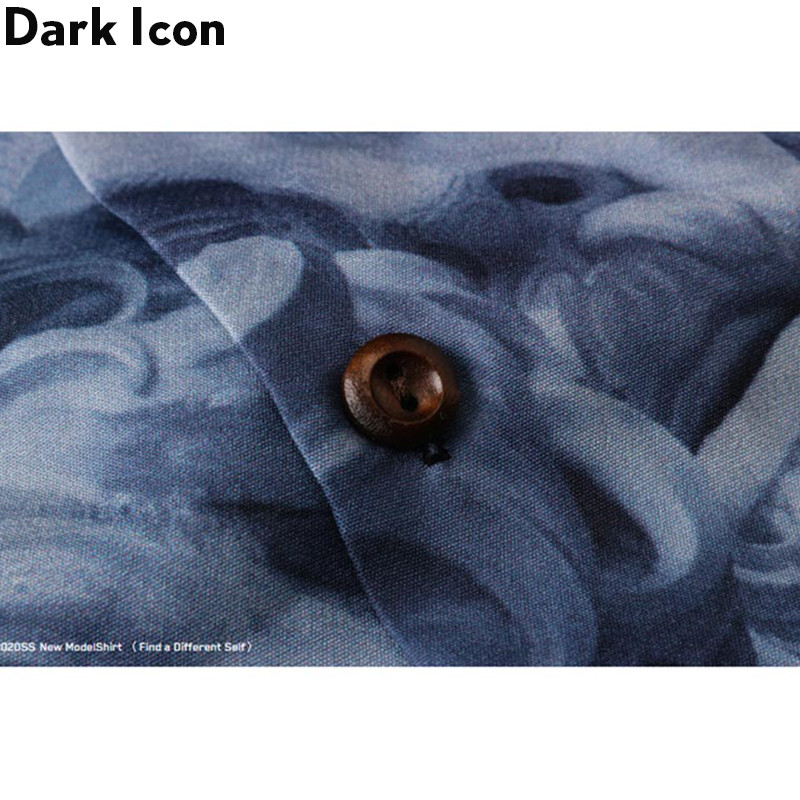 Sötét ikonra nyomtatott vintage férfi ing 2020 nyári lehúzható galléros férfi ing Utcai ruházat Ruházat
