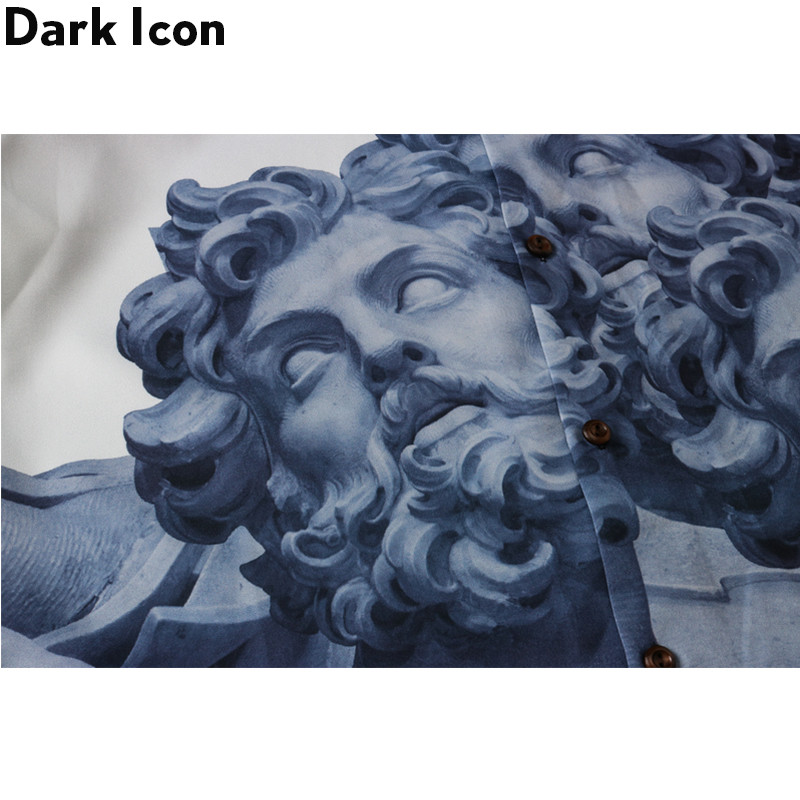 Sötét ikonra nyomtatott vintage férfi ing 2020 nyári lehúzható galléros férfi ing Utcai ruházat Ruházat