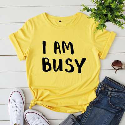 JFUNCY 100% bavlnené letné tričko I AM BUSY dámske tričko s potlačou písmena s krátkym rukávom, dámske tričko