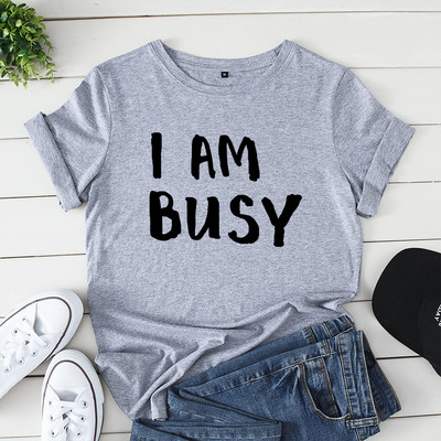 JFUNCY 100% bavlnené letné tričko I AM BUSY dámske tričko s potlačou písmena s krátkym rukávom, dámske tričko