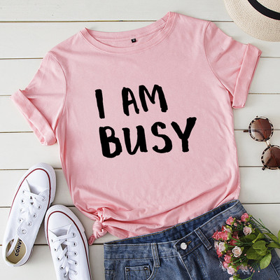 JFUNCY 100% bavlnené letné tričko I AM BUSY dámske tričko s potlačou písmena s krátkym rukávom, dámske tričko