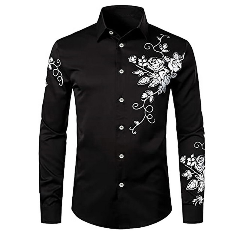 Ανδρικό πουκάμισο με ροζ στάμπα κλασικής σχεδίασης με κουμπιά μακρυμάνικο πουκάμισο καθημερινό καθημερινό πουκάμισο με λεπτή εφαρμογή XS-8XL