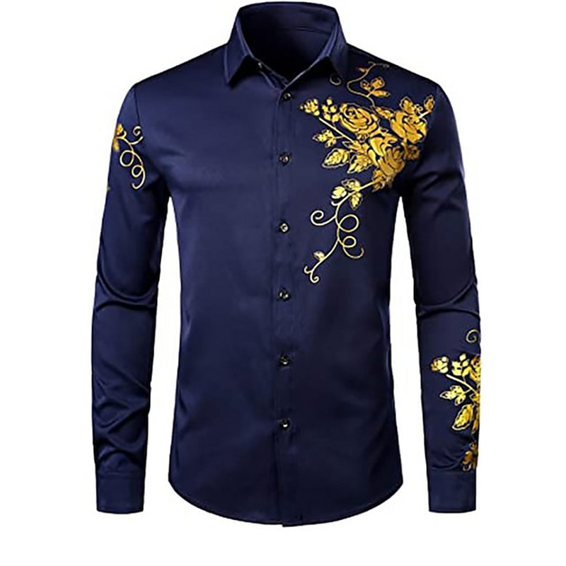 Ανδρικό πουκάμισο με ροζ στάμπα κλασικής σχεδίασης με κουμπιά μακρυμάνικο πουκάμισο καθημερινό καθημερινό πουκάμισο με λεπτή εφαρμογή XS-8XL