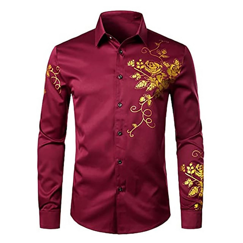 Ανδρικό πουκάμισο με ροζ στάμπα κλασικής σχεδίασης με κουμπιά μακρυμάνικο πουκάμισο καθημερινό καθημερινό πουκάμισο με λεπτή εφαρμογή XS-8XL