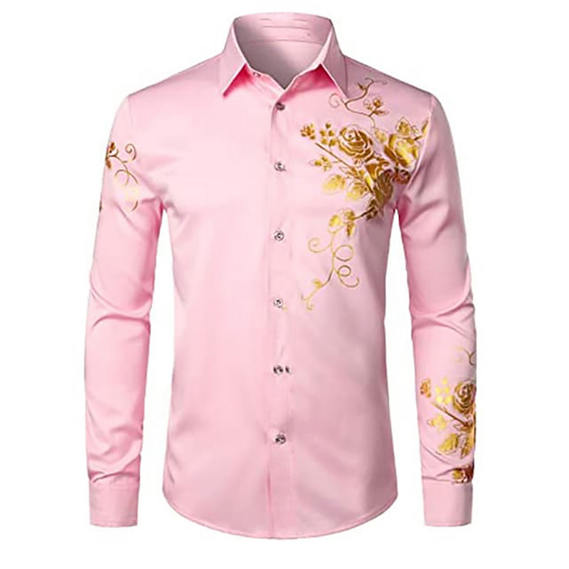Ανδρικό πουκάμισο με ροζ στάμπα κλασικής σχεδίασης με κουμπιά μακρυμάνικο πουκάμισο καθημερινό καθημερινό πουκάμισο με λεπτή εφαρμογή XS-8XL