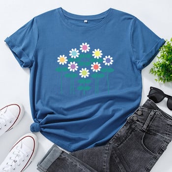 JFUNCY S-5XL Γυναικείο καλοκαιρινό μπλουζάκι Creative Flowers Print Tees Κοντό μανίκι Γυναικείο μπλουζάκι 100% βαμβακερό γυναικείο μπλουζάκι