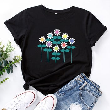 JFUNCY S-5XL Γυναικείο καλοκαιρινό μπλουζάκι Creative Flowers Print Tees Κοντό μανίκι Γυναικείο μπλουζάκι 100% βαμβακερό γυναικείο μπλουζάκι