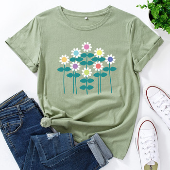 JFUNCY S-5XL Γυναικείο καλοκαιρινό μπλουζάκι Creative Flowers Print Tees Κοντό μανίκι Γυναικείο μπλουζάκι 100% βαμβακερό γυναικείο μπλουζάκι