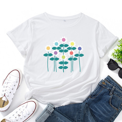 JFUNCY S-5XL Γυναικείο καλοκαιρινό μπλουζάκι Creative Flowers Print Tees Κοντό μανίκι Γυναικείο μπλουζάκι 100% βαμβακερό γυναικείο μπλουζάκι